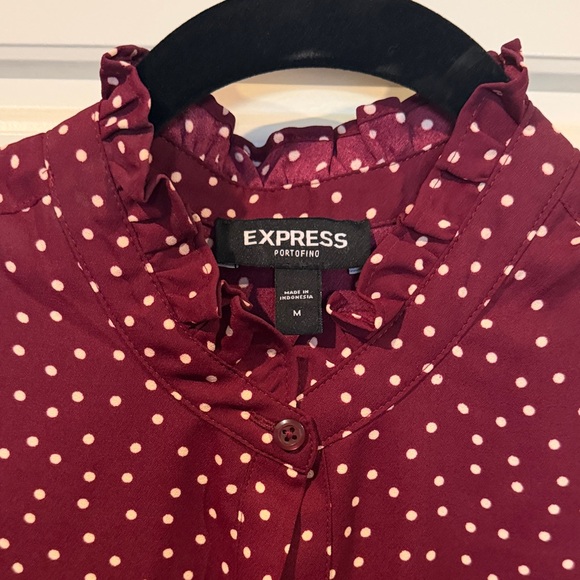 Express Maroon and White Polka Dot Top - Picture 3 of 6